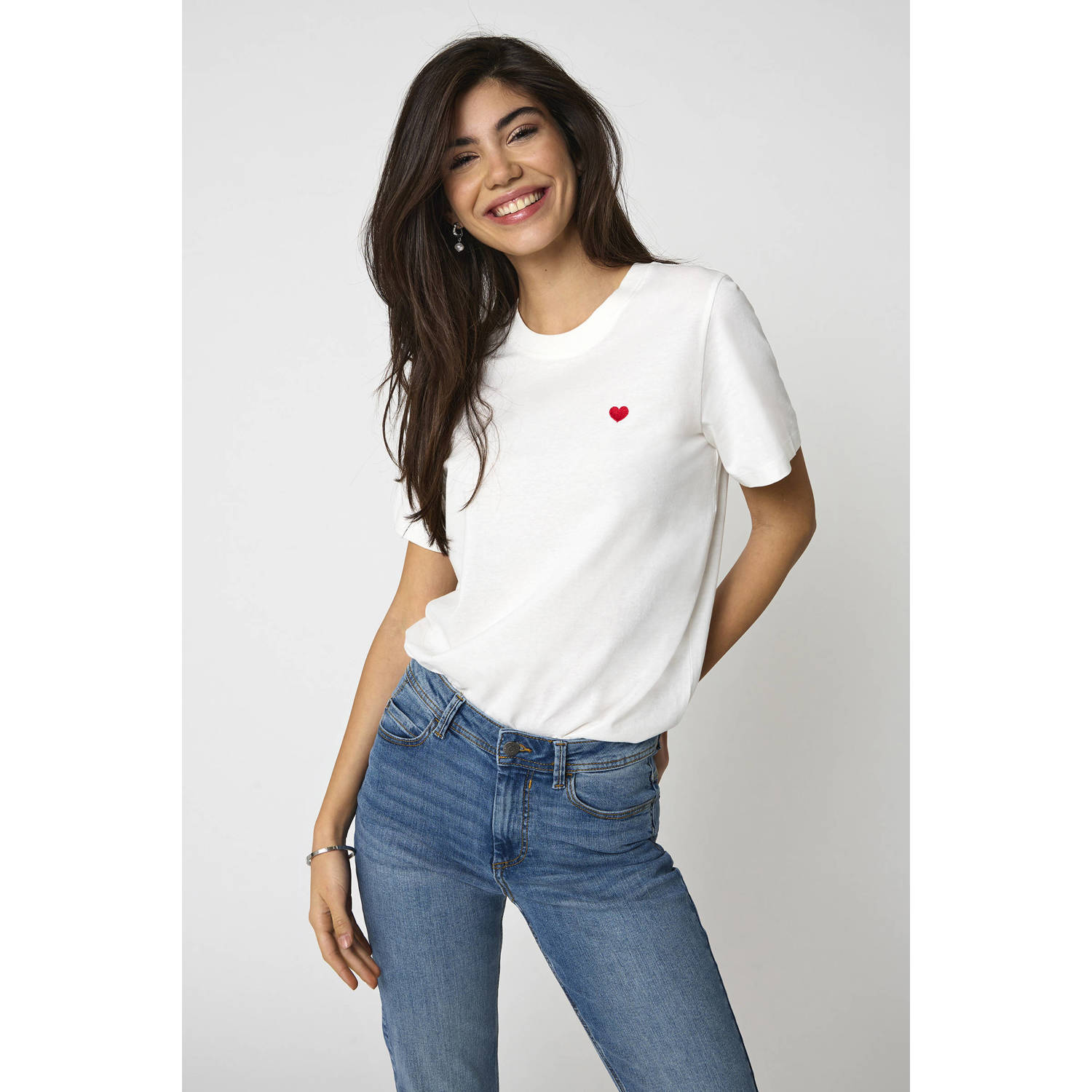 Jacqueline de Yong Dames Katoenen T-shirt Lente Zomer Collectie White Dames