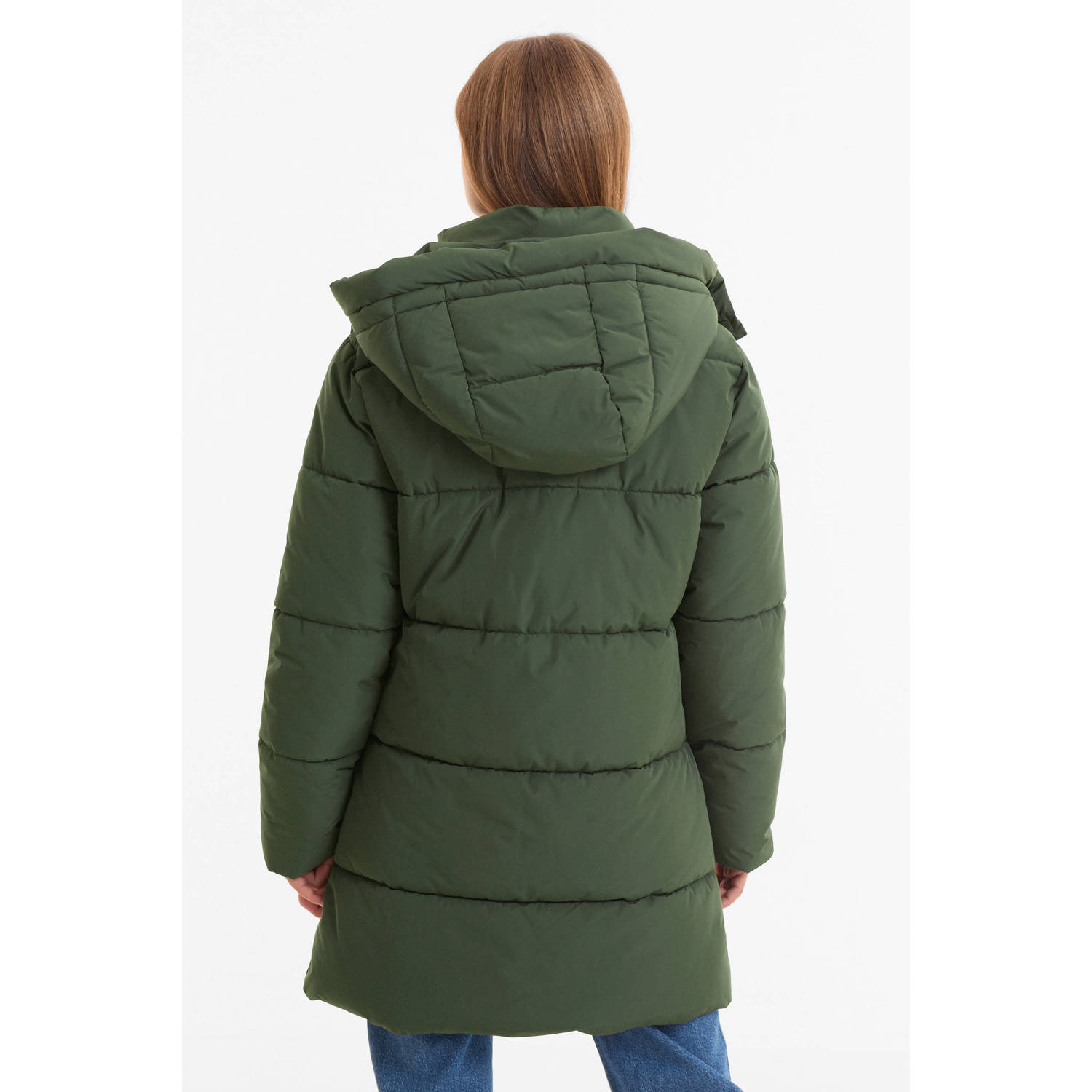 anytime midi gewatteerde jas khaki