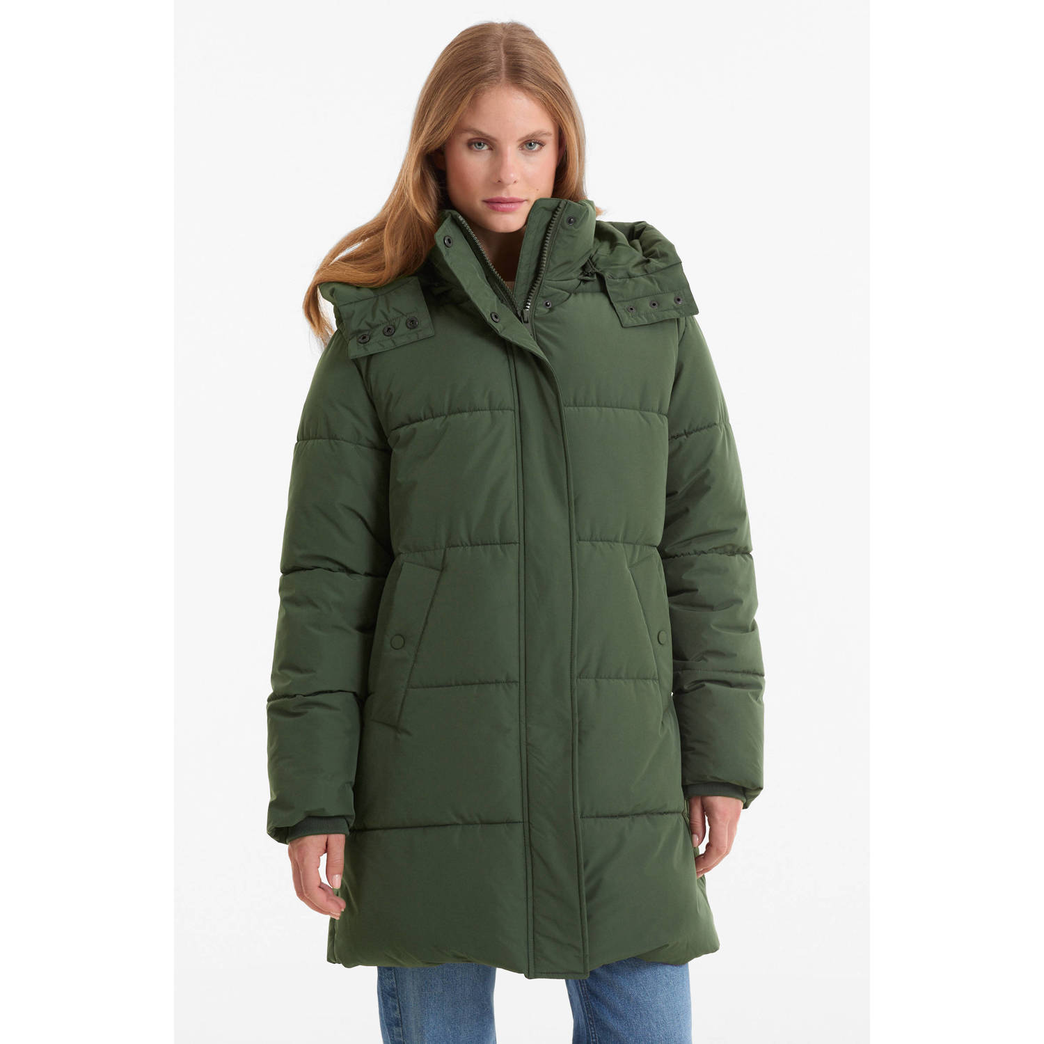 Anytime midi gewatteerde jas khaki
