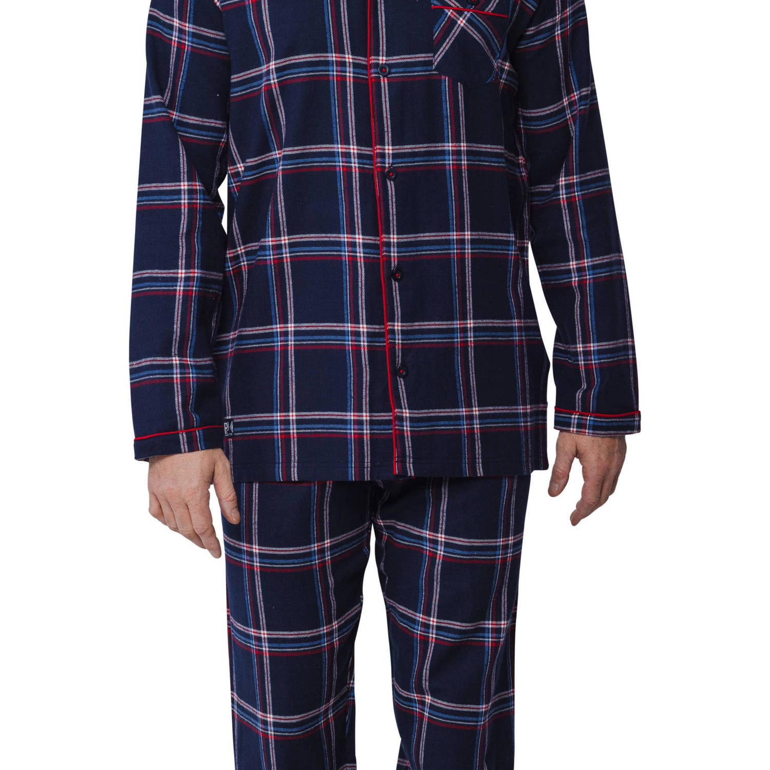 Pastunette for men flanellen pyjama donkerblauw wit rood
