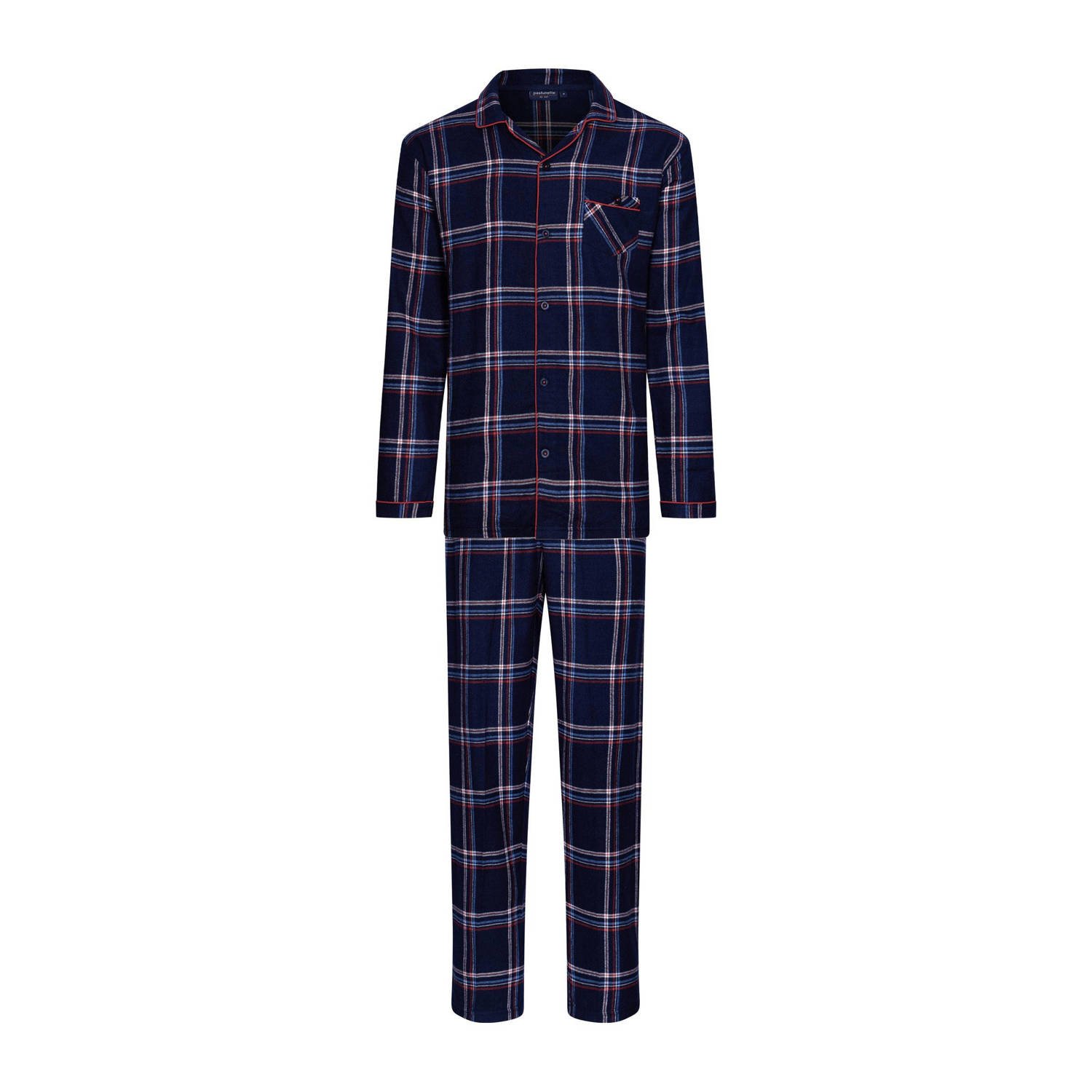 Pastunette for men flanellen pyjama donkerblauw wit rood