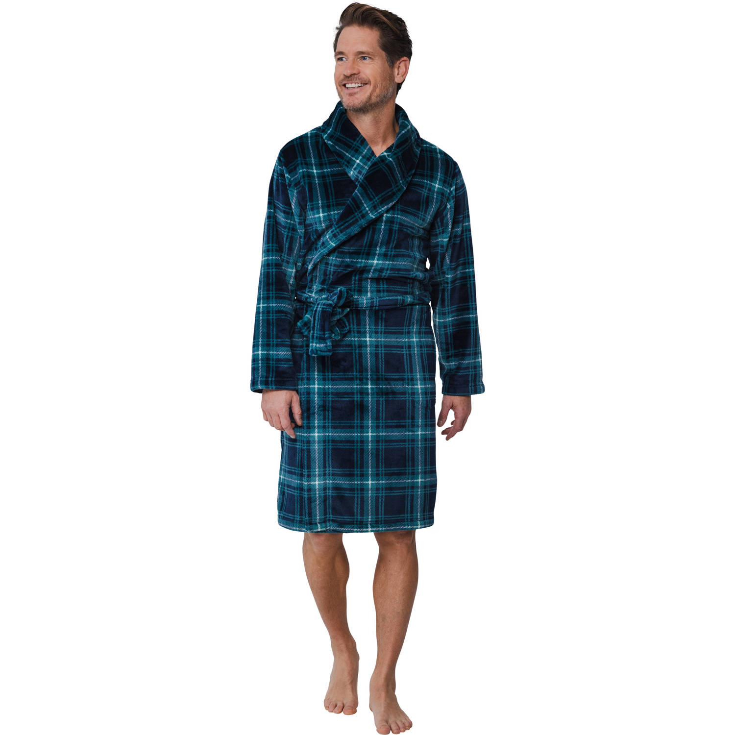 Pastunette for men fleece badjas donkergroen donkerblauw