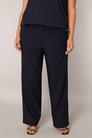 wide leg high waist pantalon donkerblauw
