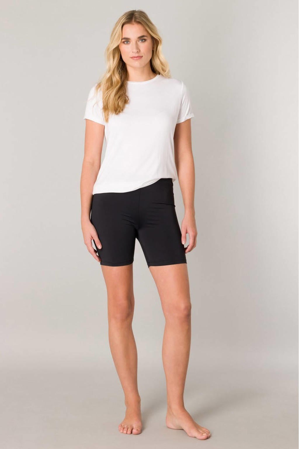 Zwarte dames Base Level cycling short van polyamide met skinny fit, regular waist, elastische tailleband en effen