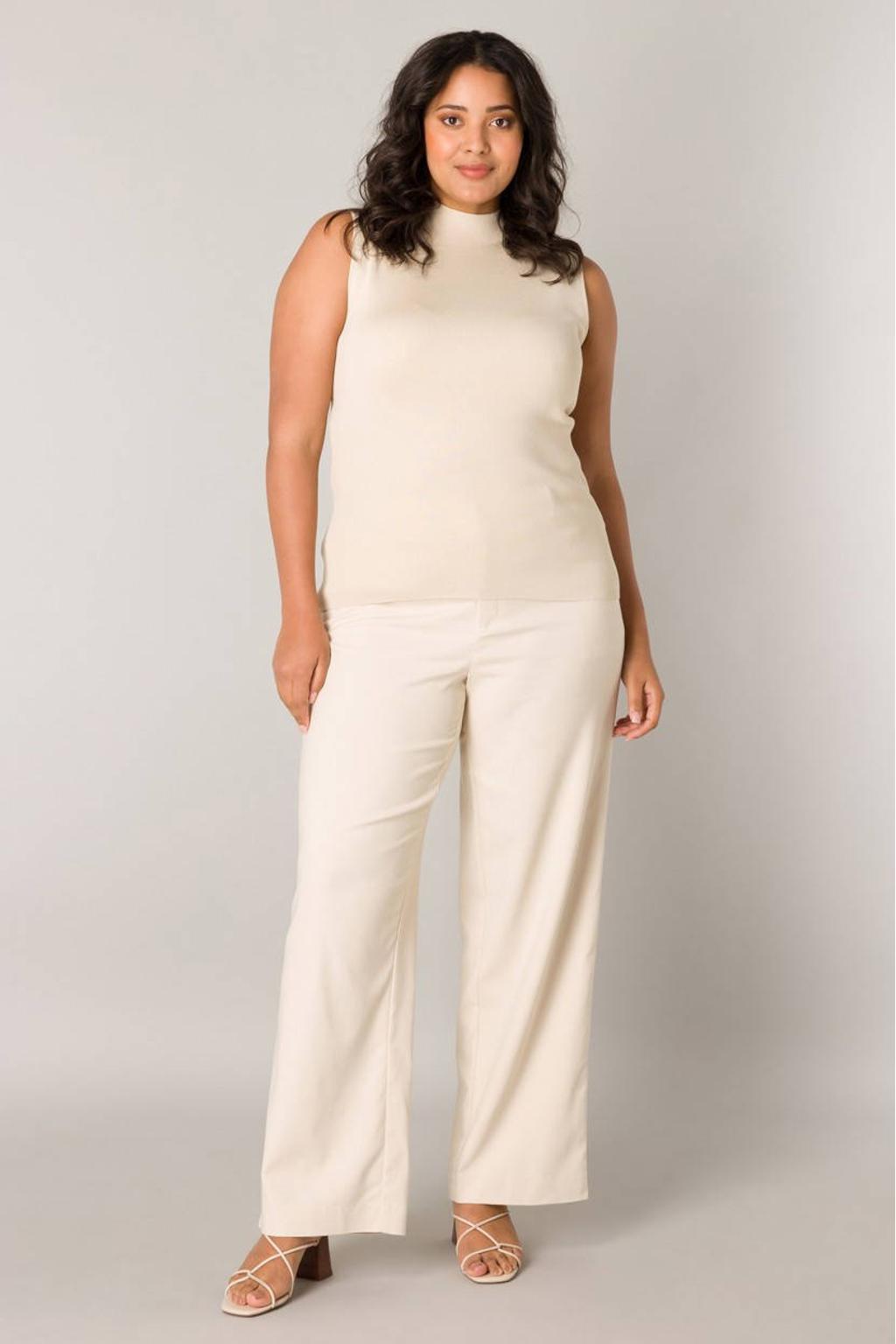 Beige dames Base Level Curvy top Yaline met effen