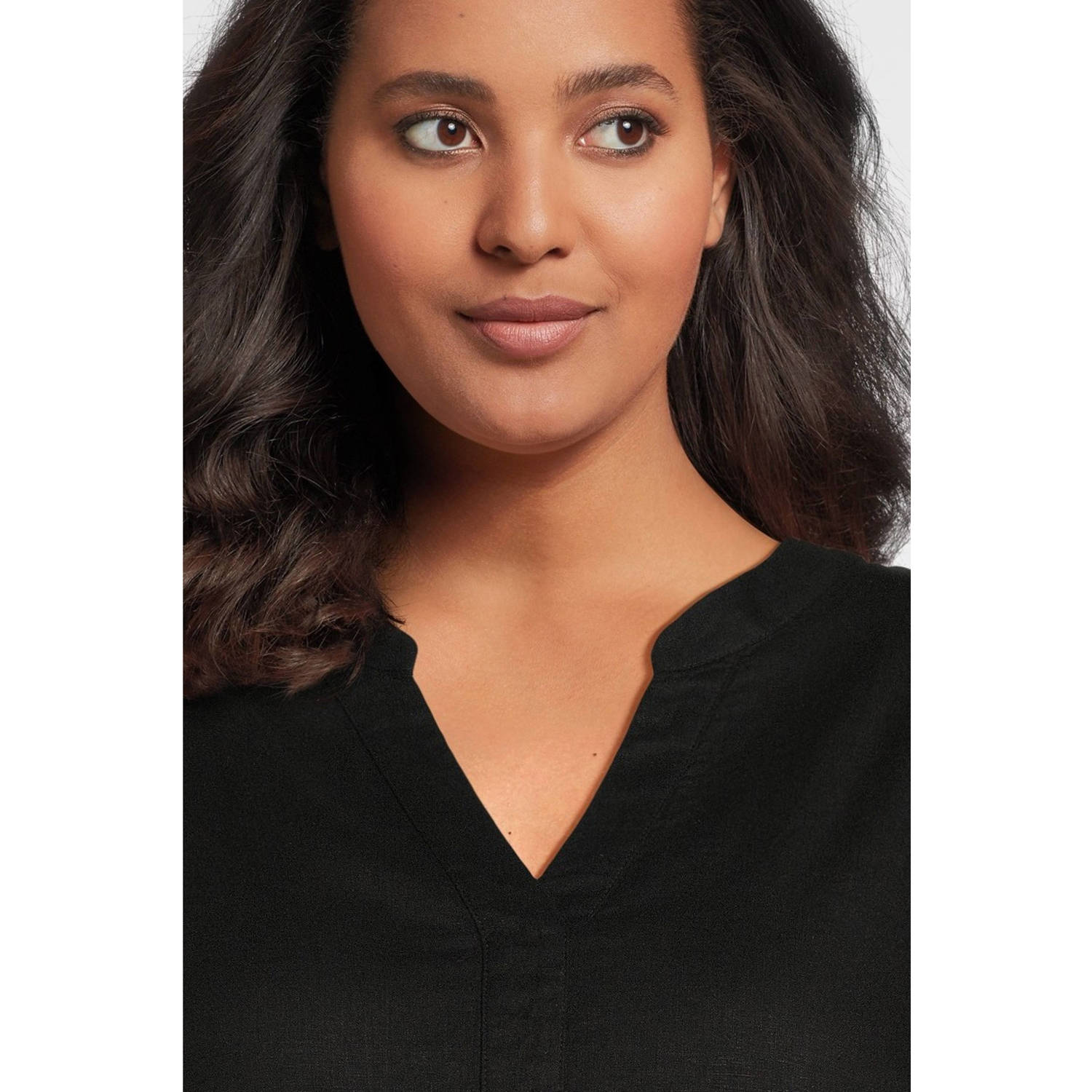Base Level Curvy linnen jurk Yacinthe zwart