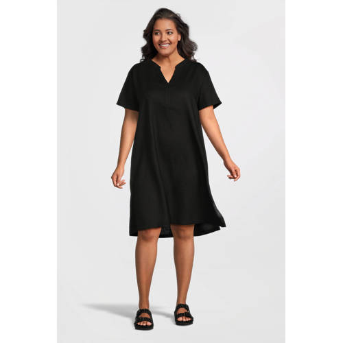 Base Level Curvy linnen jurk Yacinthe zwart afbeelding