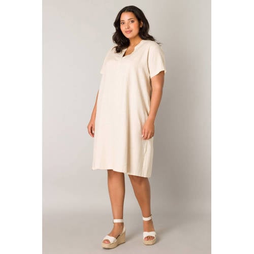 Base Level Curvy linnen jurk Yacinthe beige afbeelding