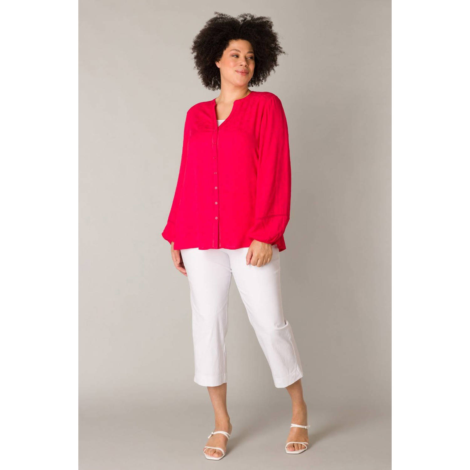 Yesta blouse met all over print en textuur rood