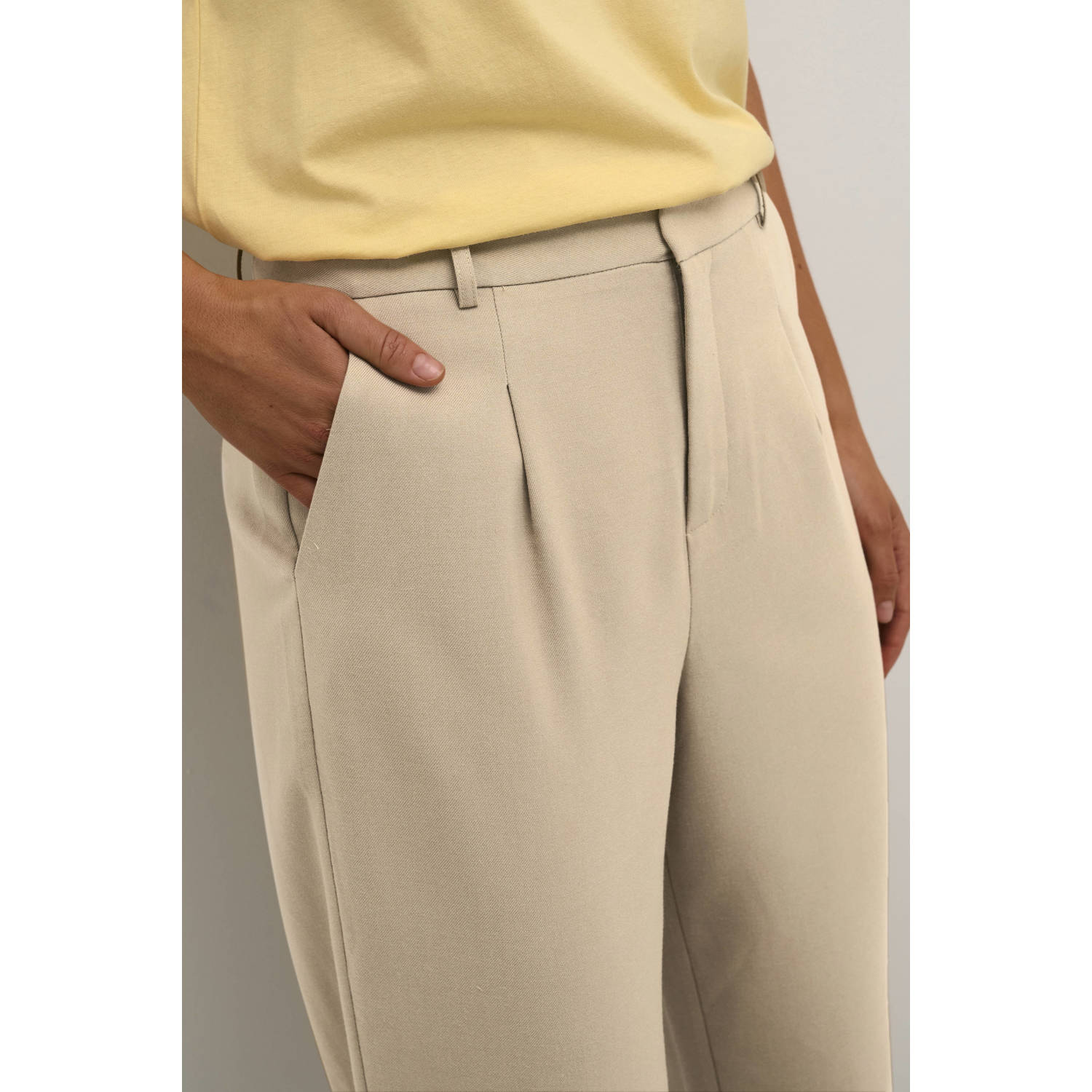 Kaffe high waist regular fit pantalon KAmerle beige