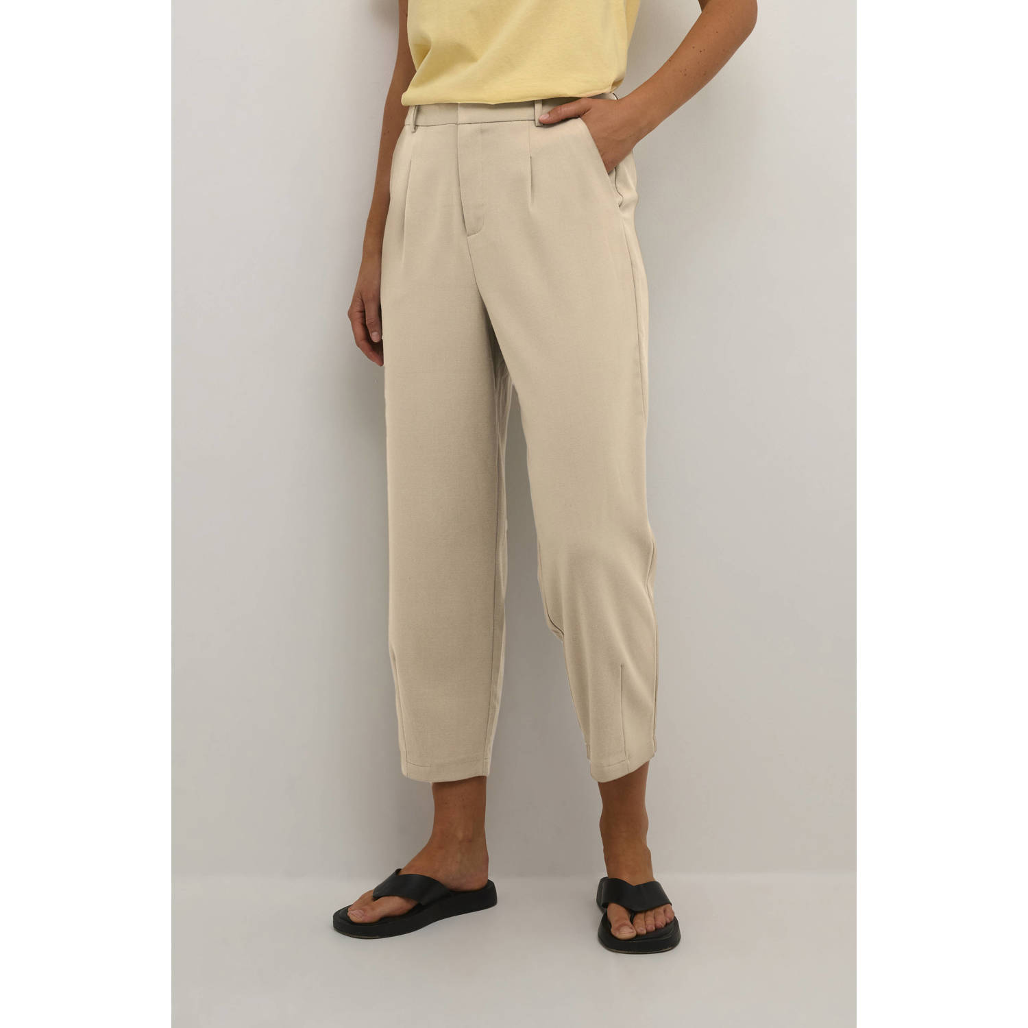 Kaffe high waist regular fit pantalon KAmerle beige