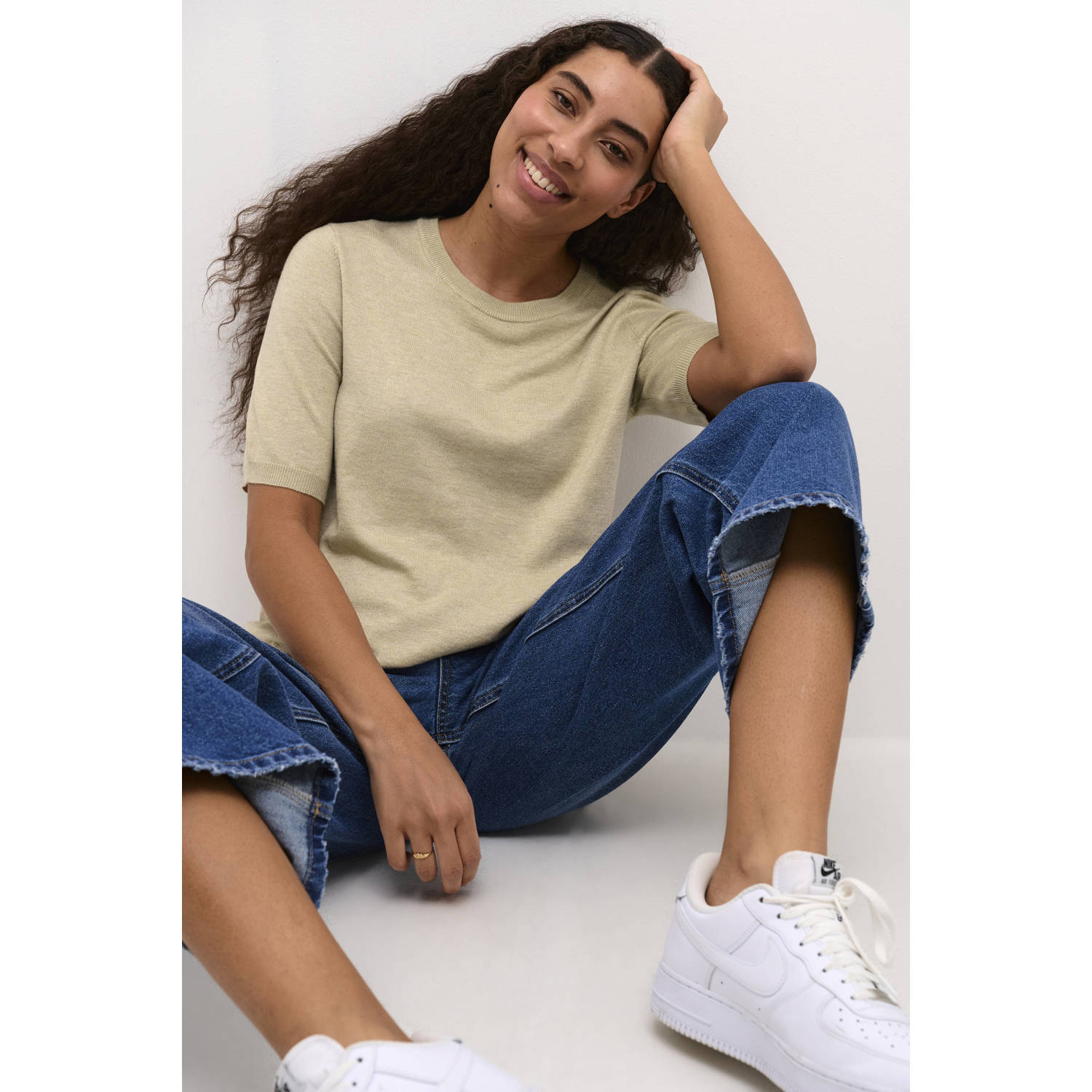 Kaffe fijngebreide top beige