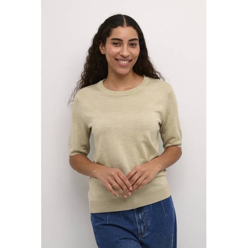 Kaffe fijngebreide top beige afbeelding