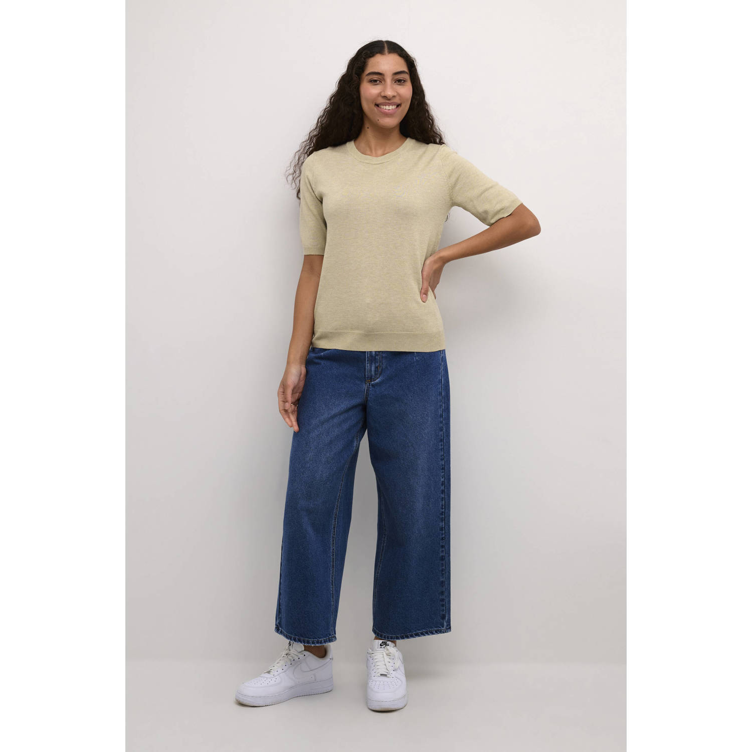 Kaffe fijngebreide top beige