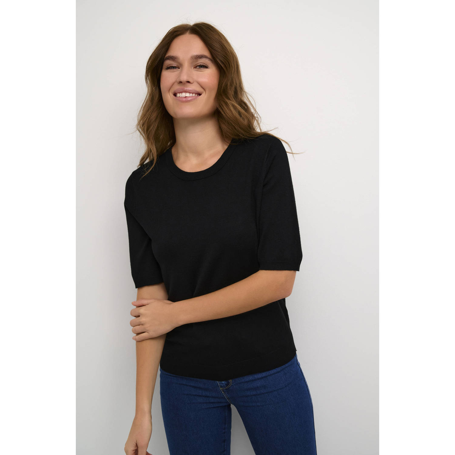 Kaffe Zwart Diep Gebreide Pullover Trui Black Dames