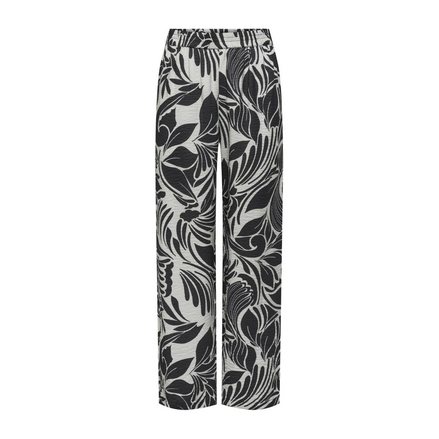 JDY regular fit broek NOA met bladprint zwart wit