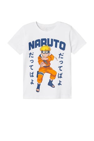T-shirt NKMMACAR NARUTO met printopdruk wit