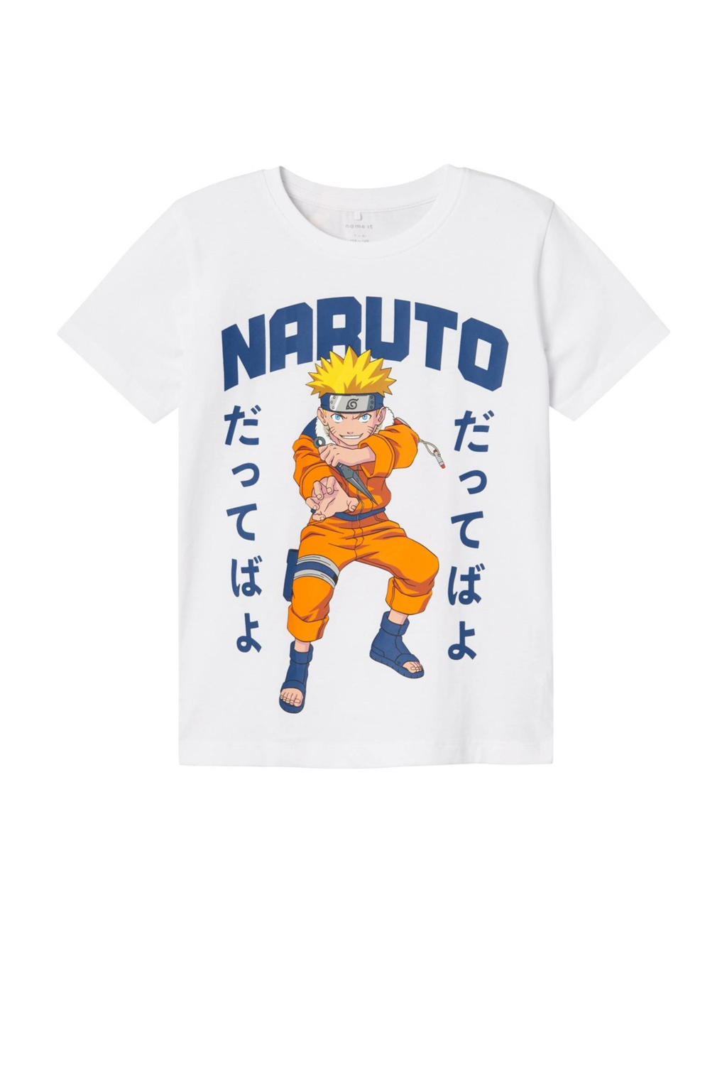Witte jongens NAME IT KIDS T-shirt van stretchkatoen met printopdruk, korte mouwen en ronde hals