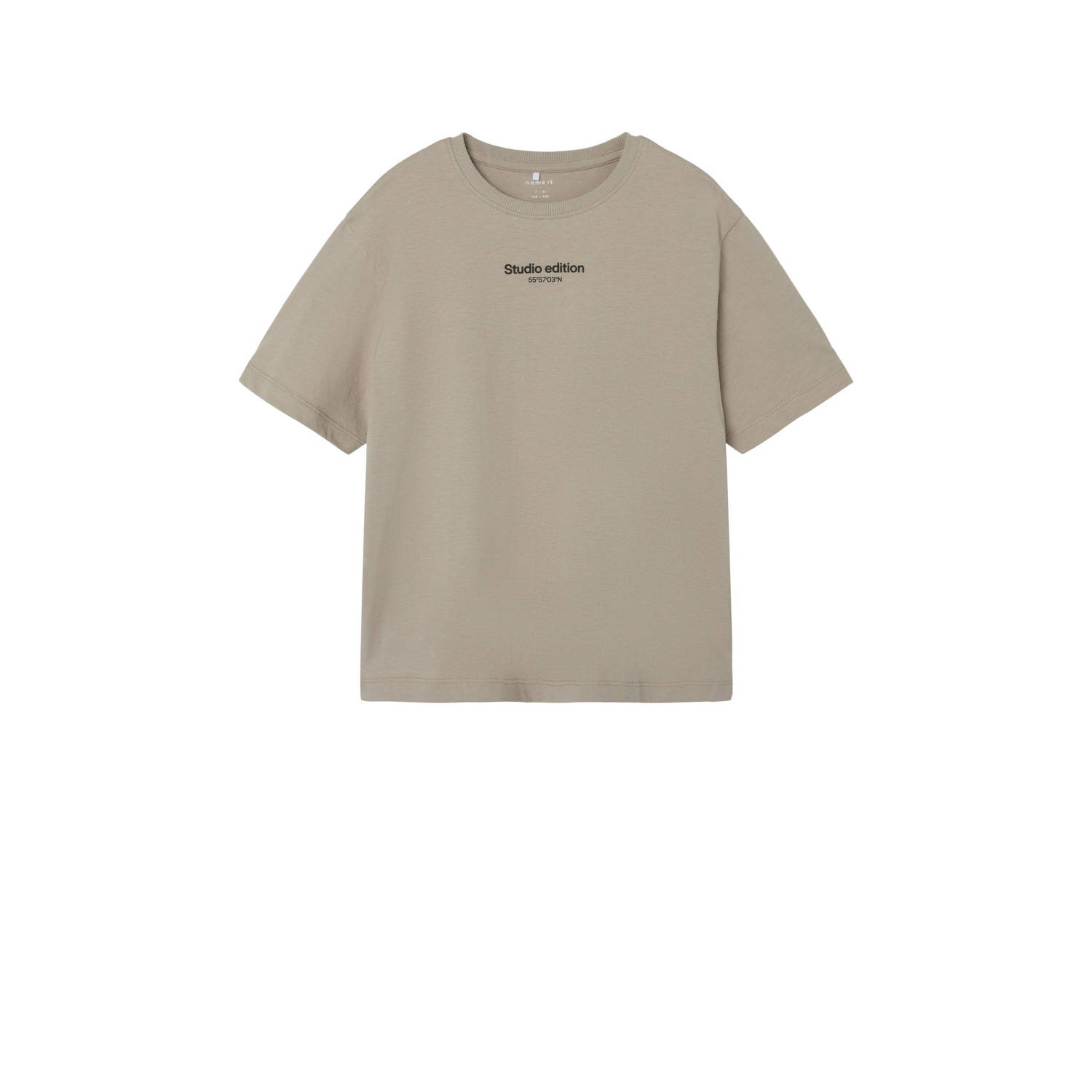 Name it KIDS T-shirt NKMBRODY met tekst zand Beige Jongens Biologisch katoen Ronde hals 122 128
