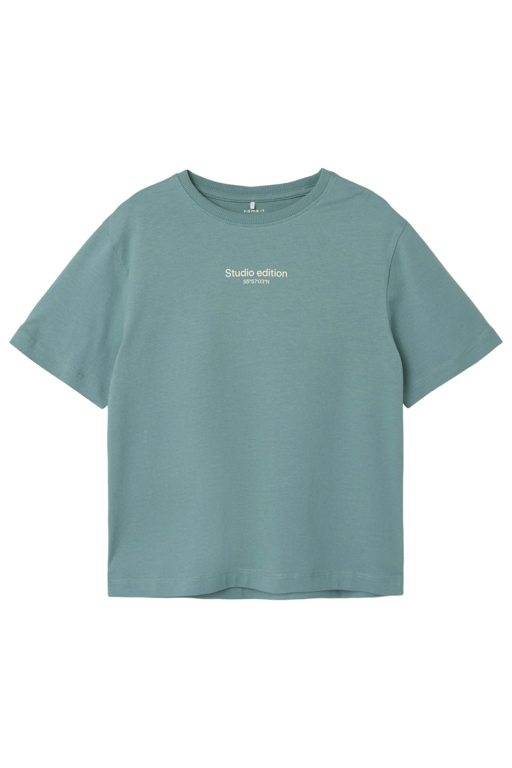 Blauwe jongens NAME IT KIDS T-shirt van katoen met tekst print, korte mouwen en ronde hals