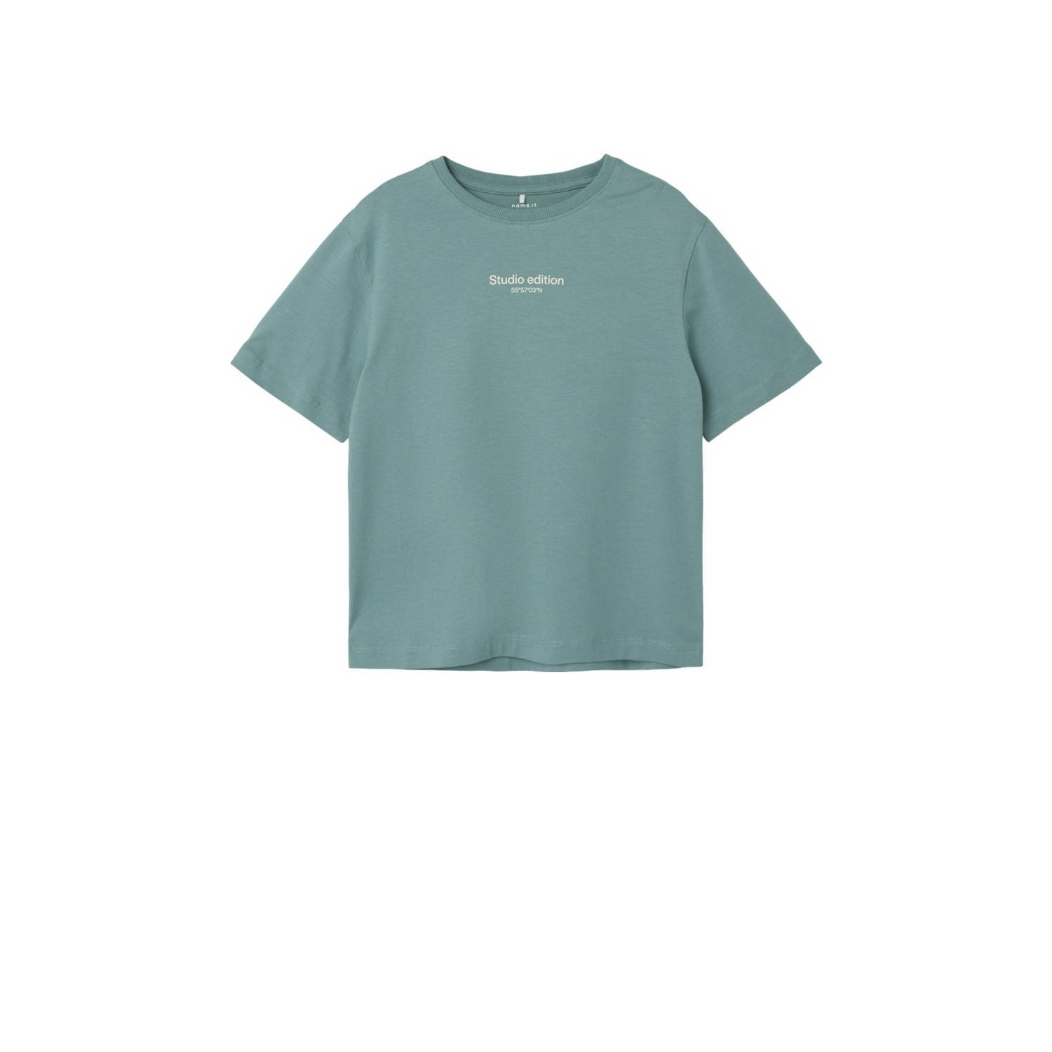 Name it KIDS T-shirt NKMBRODY met tekst mineraalblauw Jongens Katoen Ronde hals 122 128