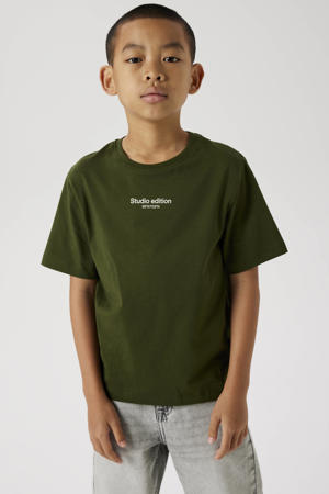 T-shirt NKMBRODY met tekst donkergroen