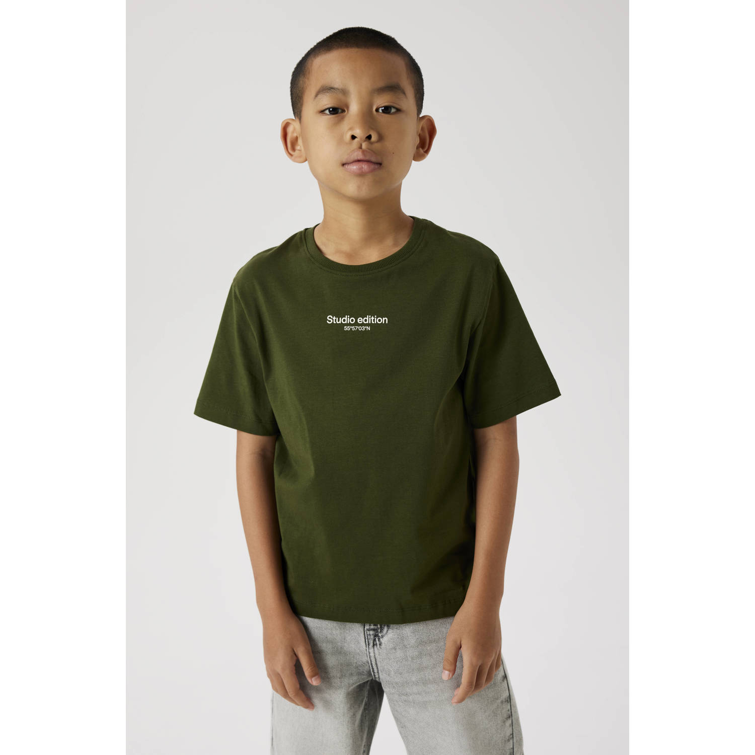 Name it KIDS T-shirt NKMBRODY met tekst donkergroen Jongens Katoen Ronde hals 134 140
