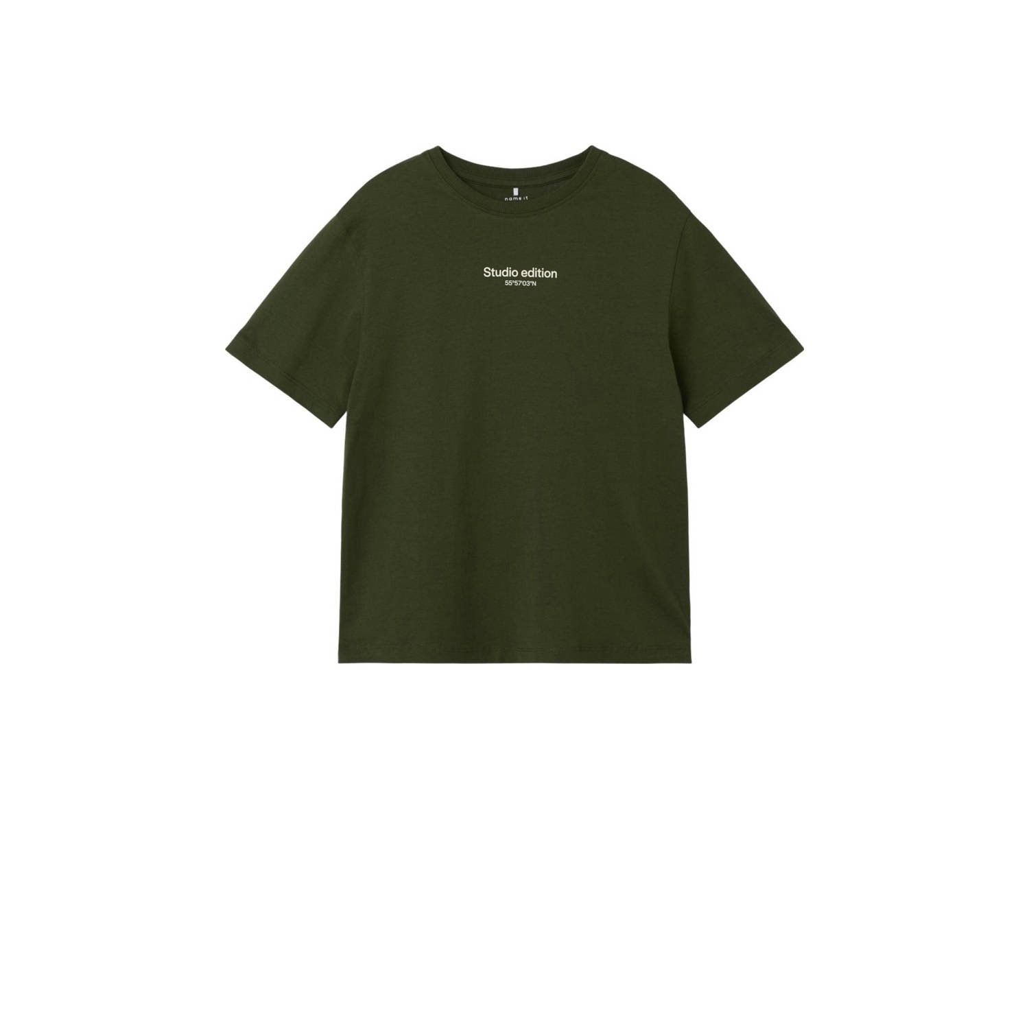 Name it KIDS T-shirt NKMBRODY met tekst donkergroen Jongens Biologisch katoen Ronde hals 134 140