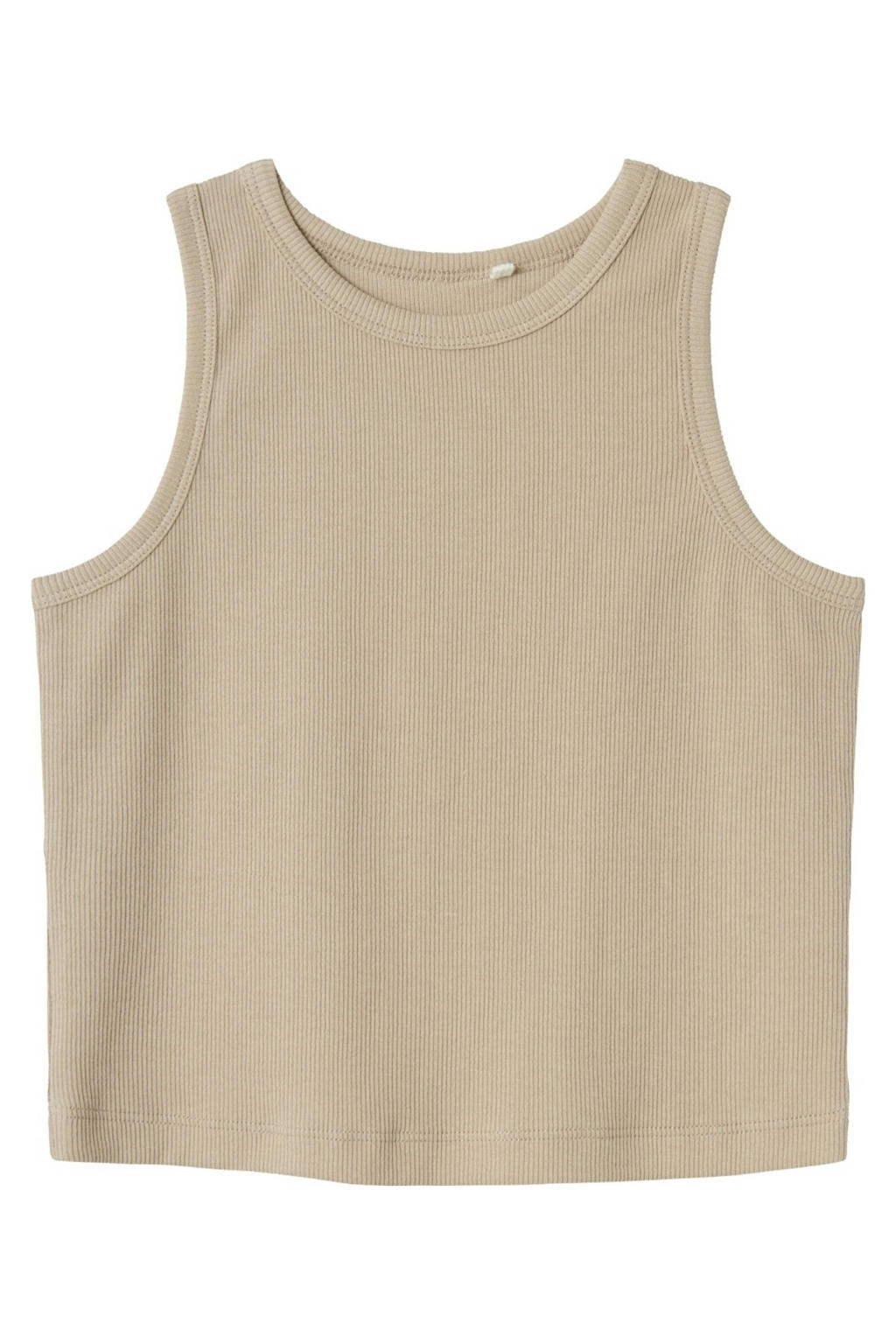 Lichtgrijze meisjes NAME IT KIDS top SL CROP TOP NOOS met effen, ronde hals en gebreide details
