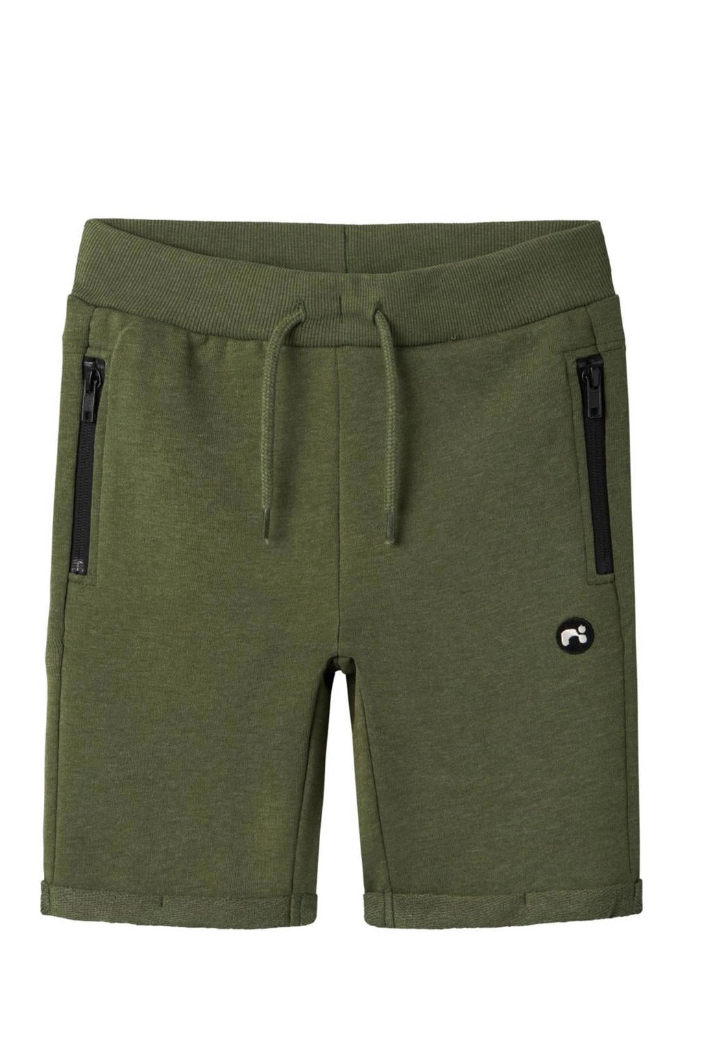 Donkergroene jongens NAME IT KIDS sweatshort met regular fit, elastische tailleband met koord en effen