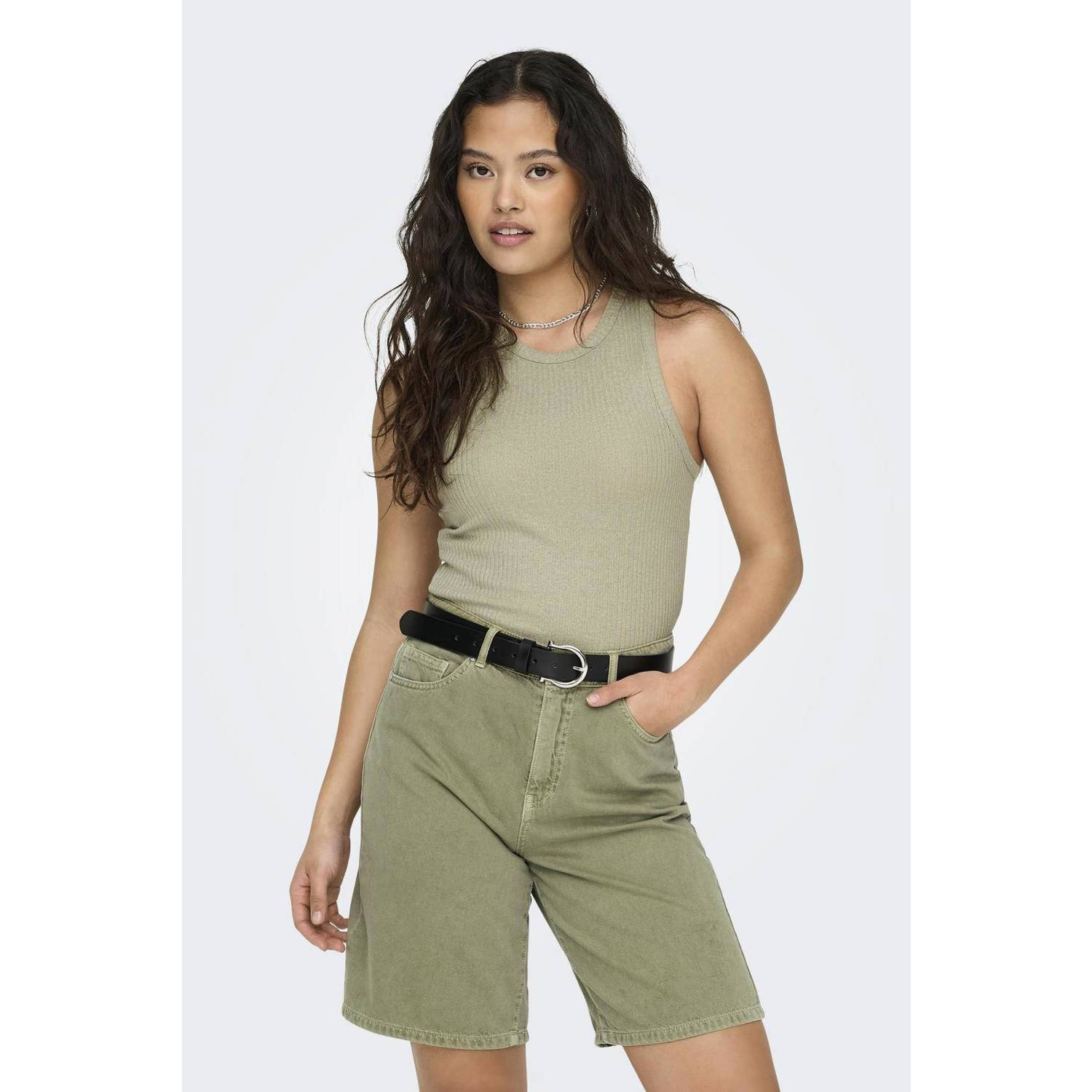 ONLY ribgebreide top ONLIDOL lichtkaki