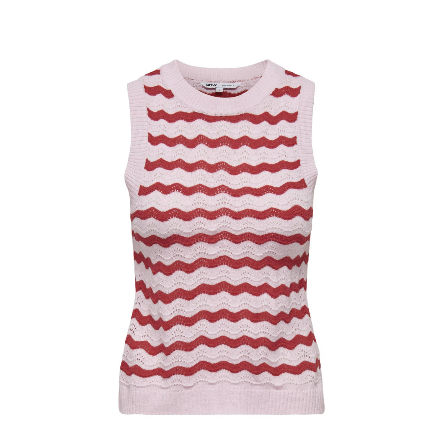 ONLY gestreepte fijngebreide top ONLMAISANNA lichtroze roze
