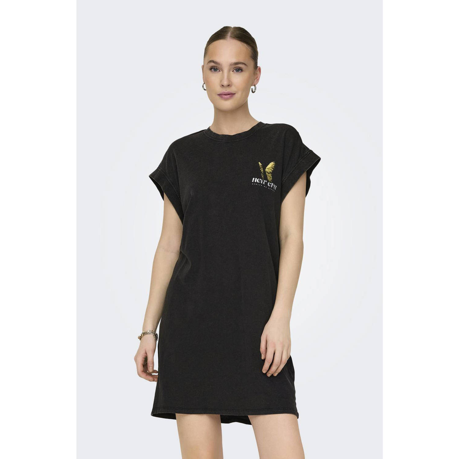 ONLY T-shirtjurk ONLLUCY met printopdruk zwart groen roze