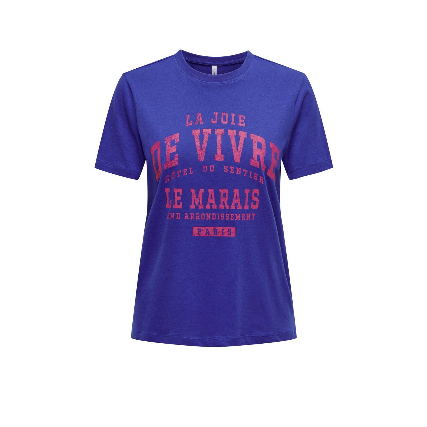 ONLY T-shirt met printopdruk blauw roze