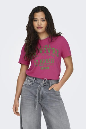 T-shirt met printopdruk roze/groen