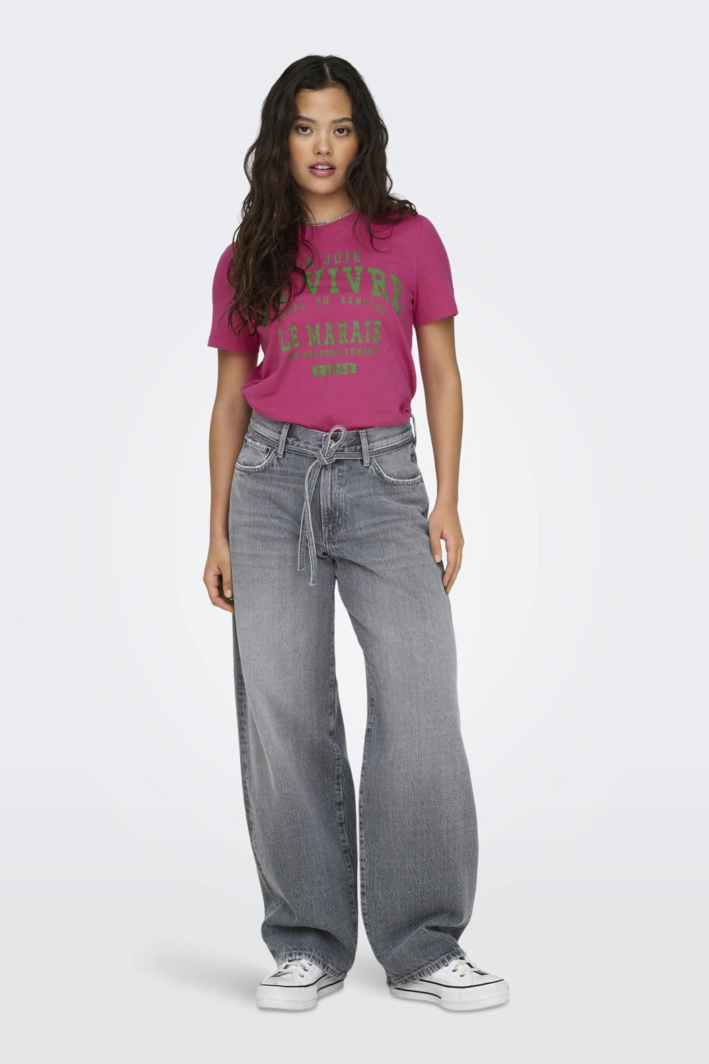 ONLY T-shirt met printopdruk roze/groen