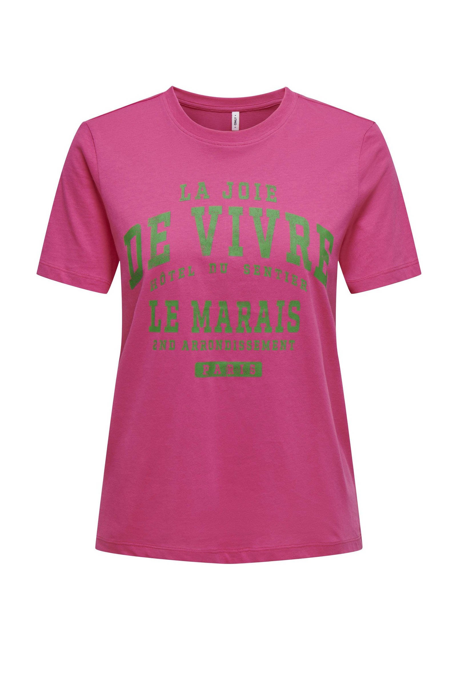 T shirt met printopdruk roze groen