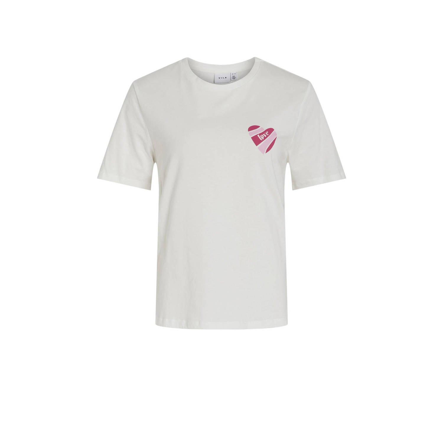 VILA T-shirt VIHIVA met printopdruk wit roze