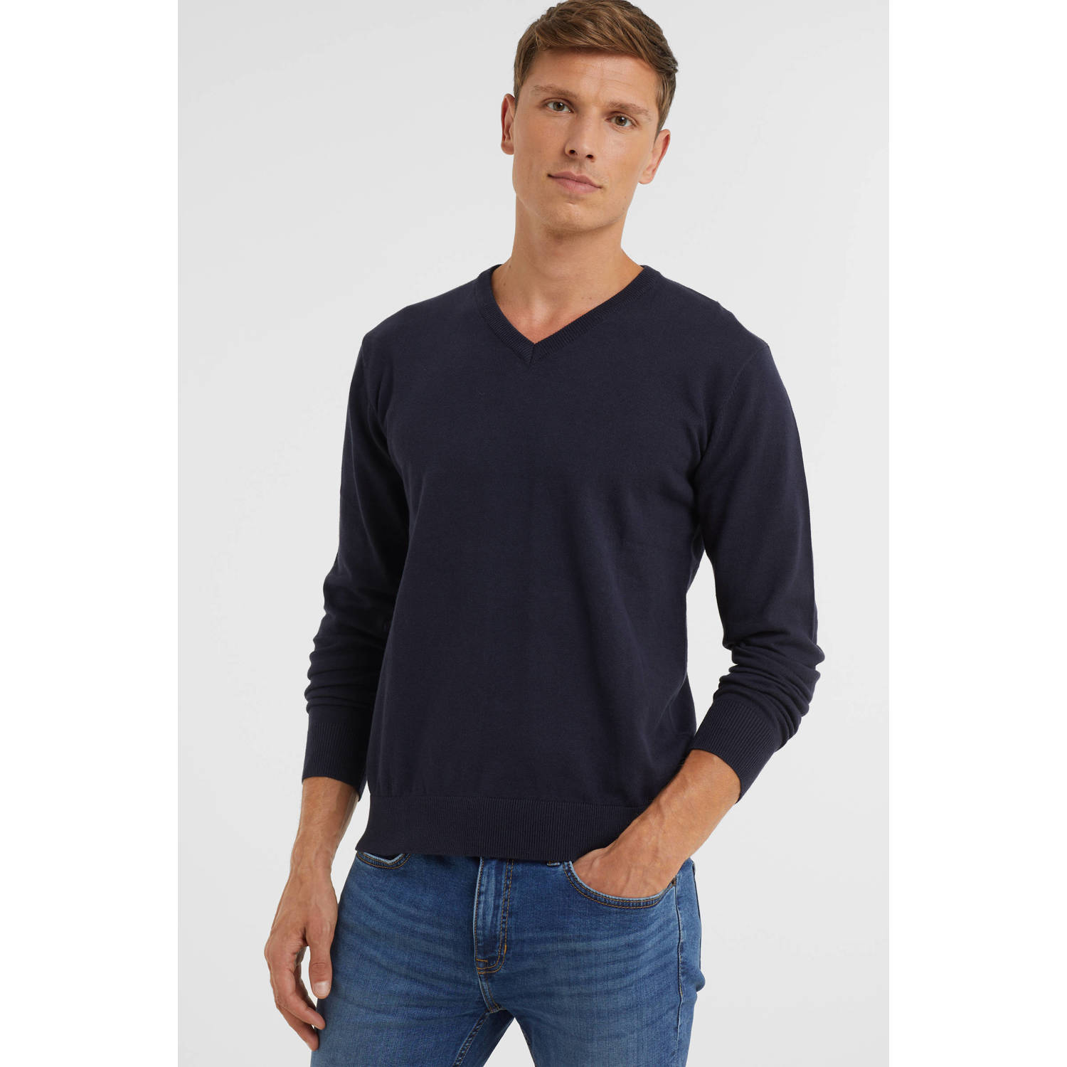 Anytime trui met V-hals marineblauw