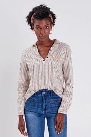 geweven blousetop met grafische print wit/ beige/ zwart