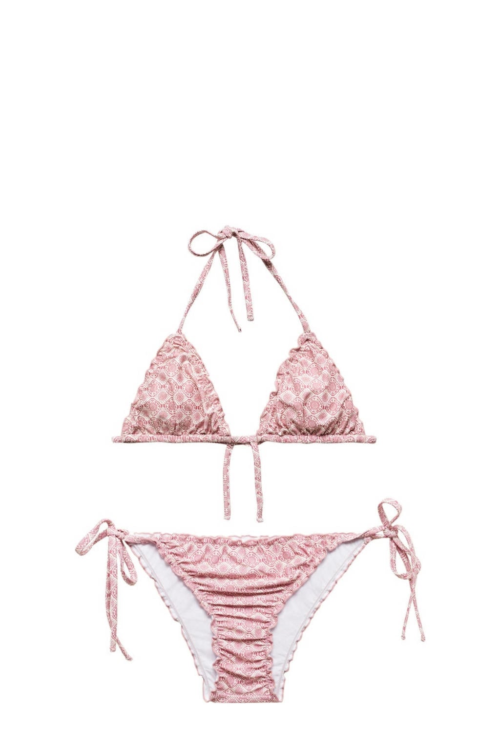 Mango Kids triangel bikini met ruches roze/wit