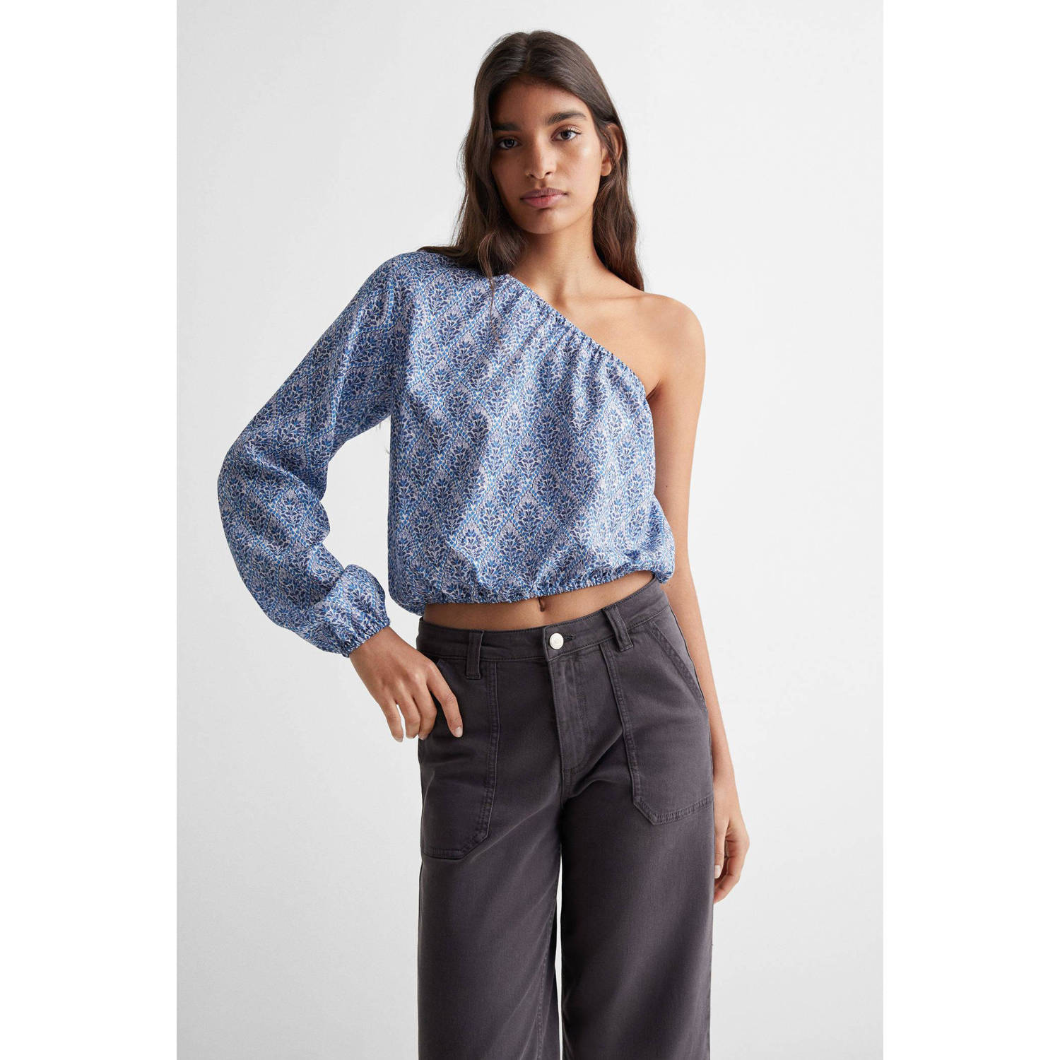 Mango Kids one shoulder top met all over print blauw