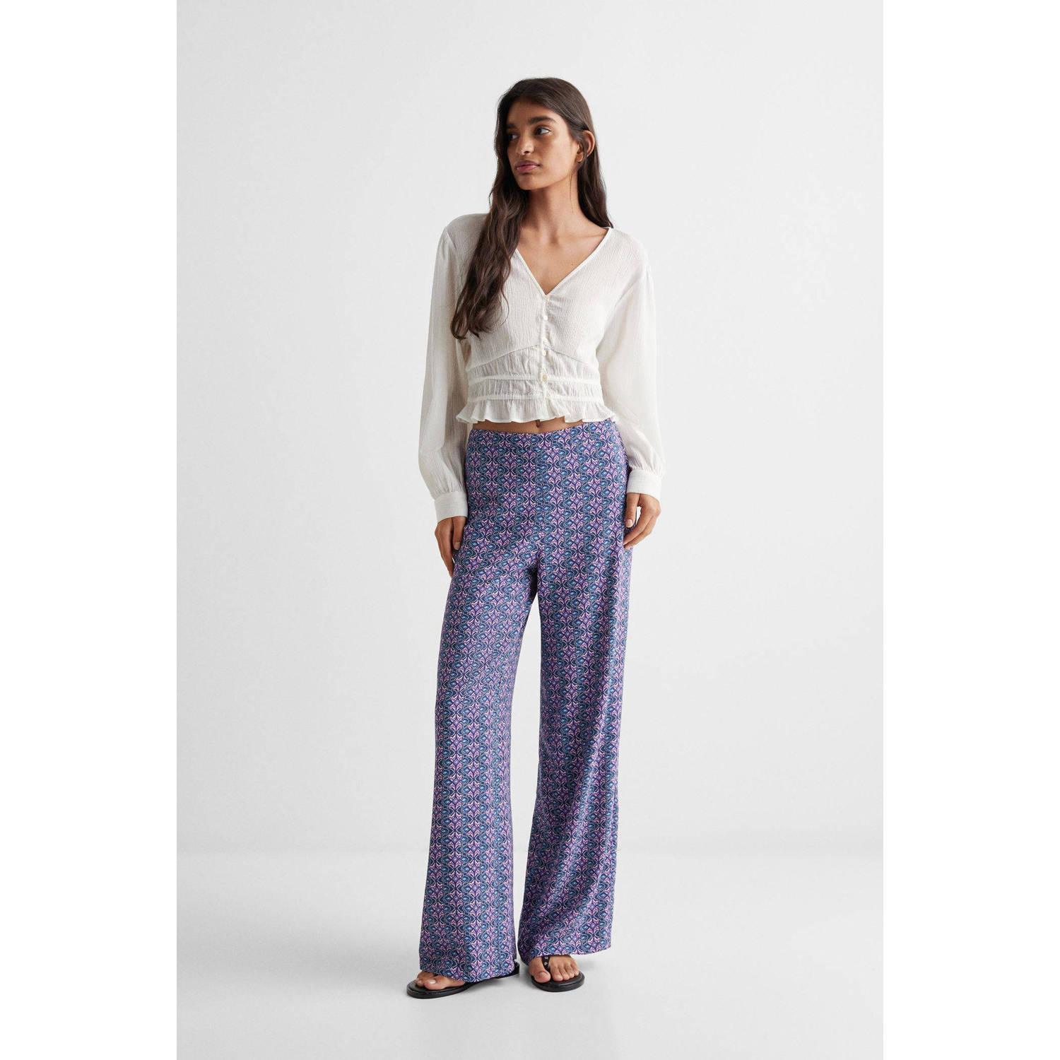 Mango Kids broek met all over print donkerblauw paars