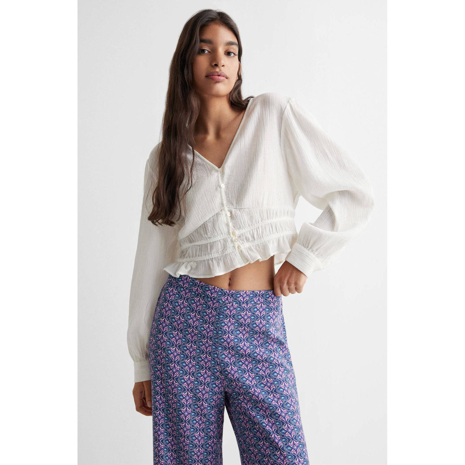 Mango Kids broek met all over print donkerblauw paars