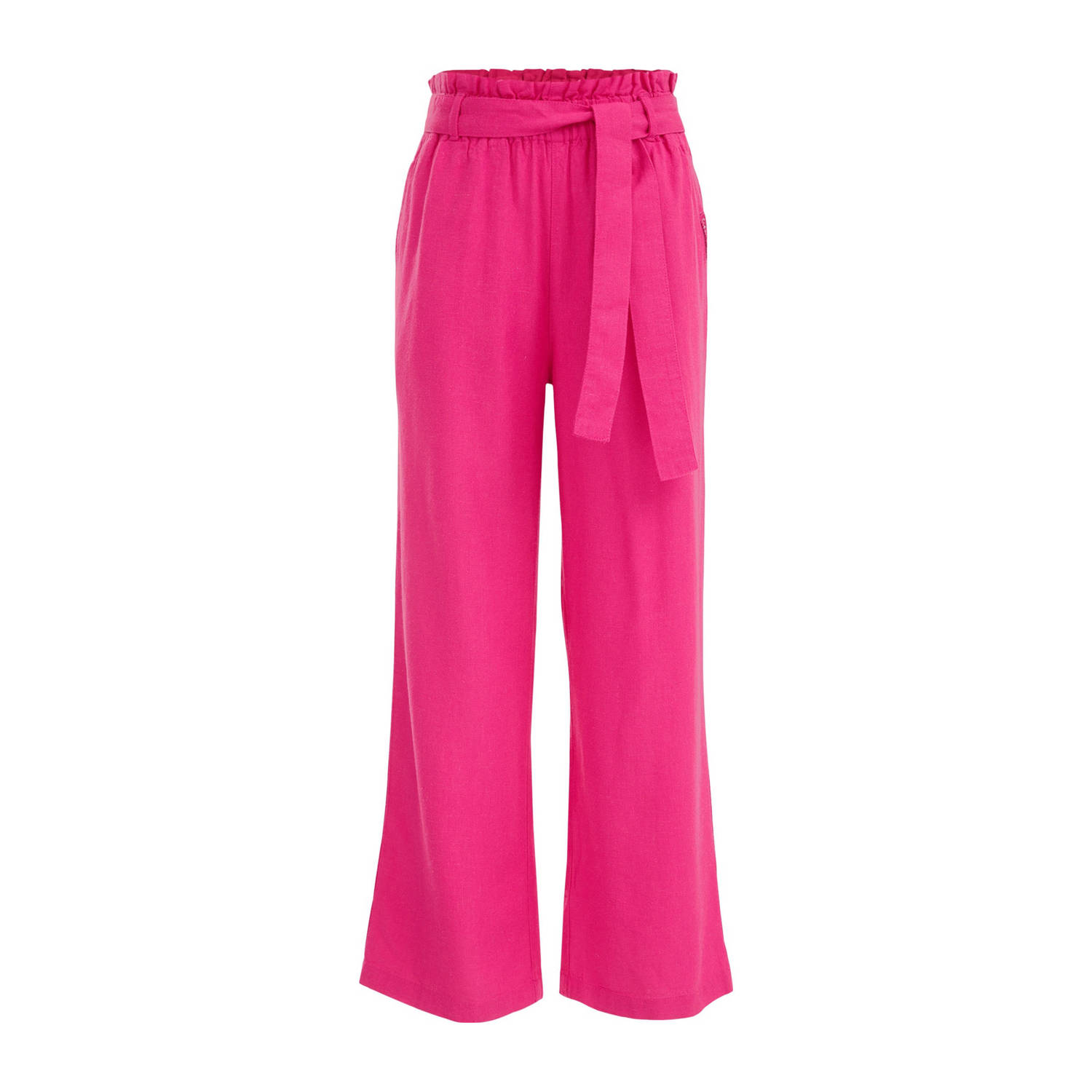 WE Fashion gestreepte straight fit broek roze Meisjes Viscose Streep 146