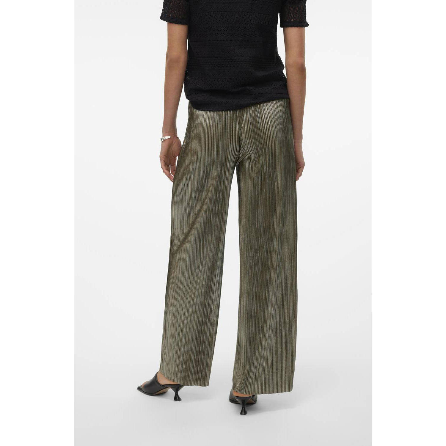 VERO MODA high waist wide leg pantalon VMMUVI donkergroen