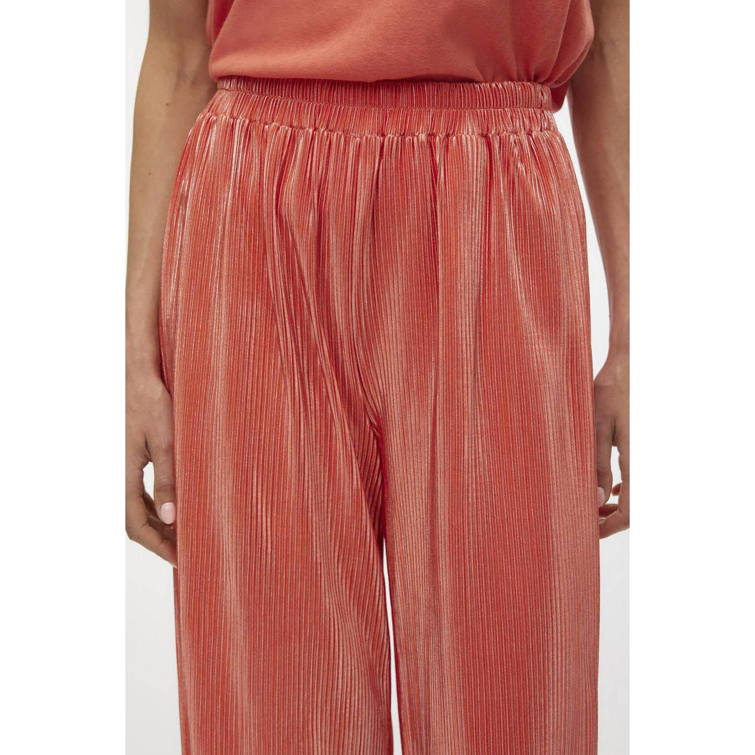 VERO MODA high waist wide leg pantalon VMMUVI koraalrood oranje