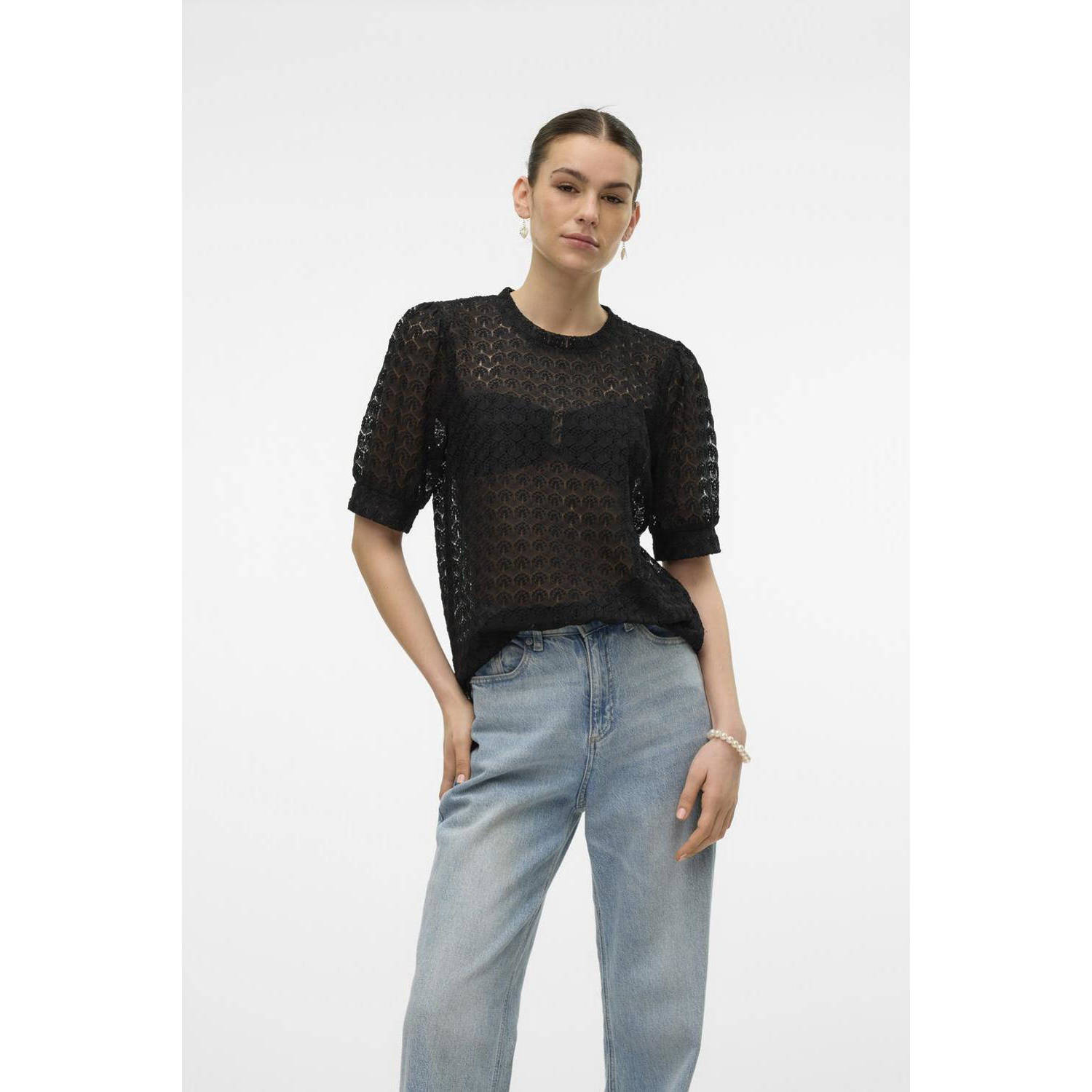 Vero Moda Shirt VMBECCA LACE SS O-NECK TOP JRS GA NOOS