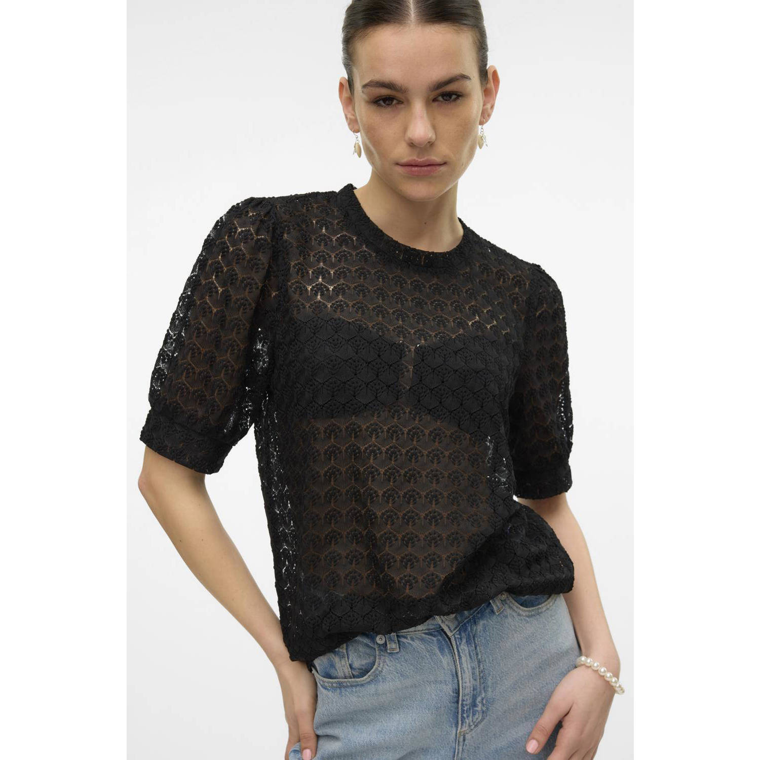 Vero Moda Shirt VMBECCA LACE SS O-NECK TOP JRS GA NOOS