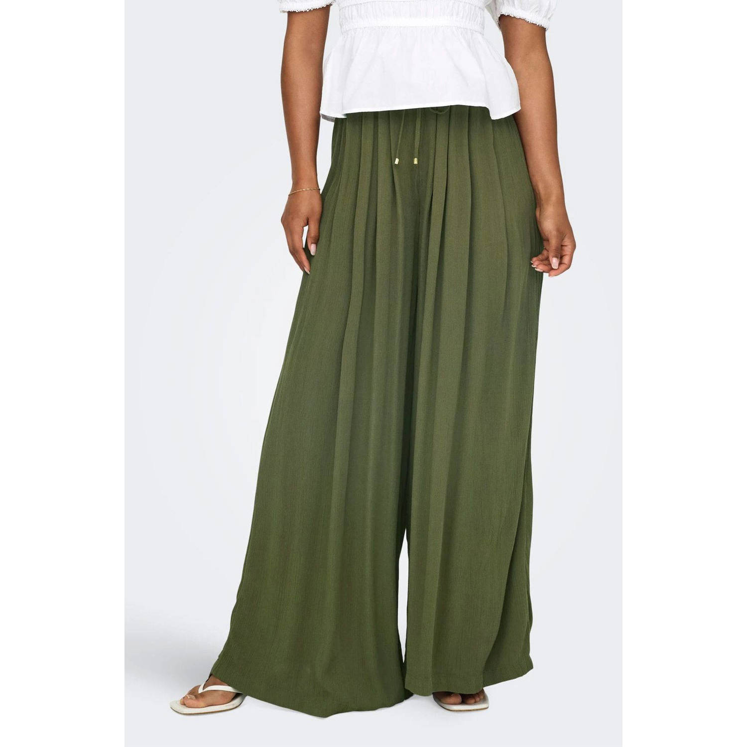 ONLY wide leg broek ONLCHIARA donkergroen